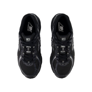 Youth New Balance sneakers, black mesh upper with logoed tongue and lace eyelets