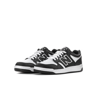Youth black/white lace-up sneaker with New Balance N logo, 480 branding