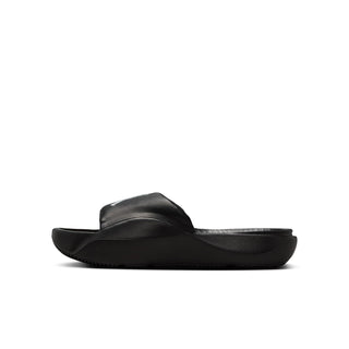Youth black slide sandal with low-profile strap and curved sole