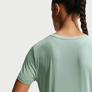 Mint green tee back close-up with smooth fabric and crew neckline