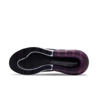Women’s Air Max 270 sneakers outsole, black tread with purple-tinted heel segment.