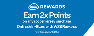 WSS Rewards promotion for earning double points on soccer jerseys with a blue background