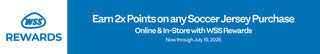 WSS Rewards advertisement for earning double points on soccer jersey purchases.