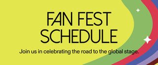 Promotional graphic for 'Fan Fest Schedule' with colorful design elements on a yellow background.