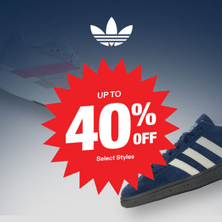 Adidas sneaker beside a graphic offering up to 40% off select styles.