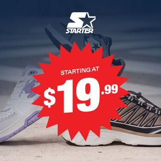 Starter sneakers with a promotional graphic reading “Starting at $19.99.