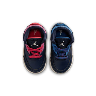 Toddler sneakers viewed from top: red-and-navy and blue-and-navy lace-up styles