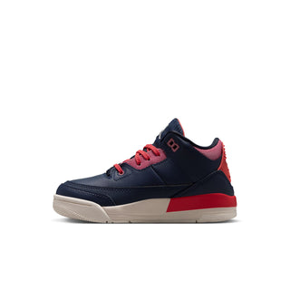 Kids high-top sneaker in navy with red and chalk sole, lace-up front