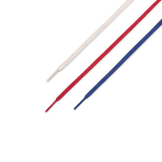Kids sneaker shoelaces set: white, red, and blue cords