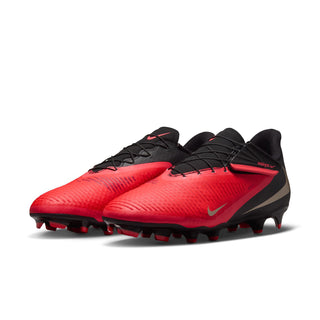 Men's FG soccer cleats, bright red uppers with black overlays and lace-up design