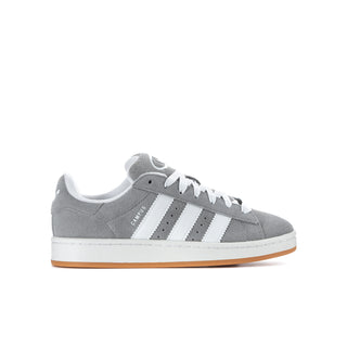 Youth Adidas Campus sneakers in grey suede with white stripes and gum sole