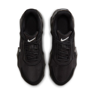 Black womens lace-up sneakers, top view with Nike swoosh on both shoes
