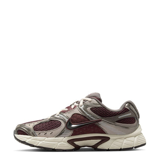 Women's lace-up running shoes, burgundy mesh with gray overlays and white midsole