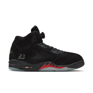 Men's black suede high-top sneakers with mesh paneling and red accents
