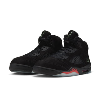 Men's black high-top sneakers, lace-up style, with red-and-gray sole detailing