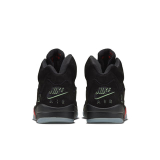 Black high-top sneakers with heel branding and multicolor pull tab accents