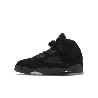 Black youth Air Jordan 5 sneakers with ankle strap, lace-up and side mesh panels