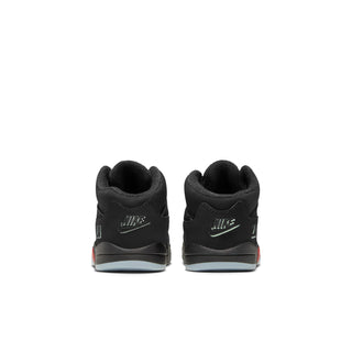 Black toddler sneakers from the back with heel tabs and colorful midsole stripe