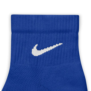 Royal blue quarter crew sock with white Nike swoosh on leg