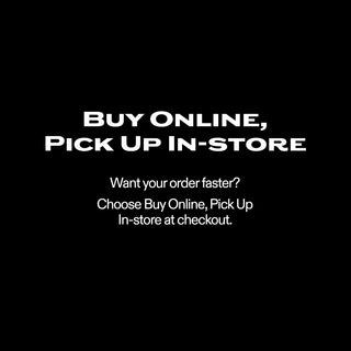 Black banner announcing Buy Online, Pick Up In-Store program