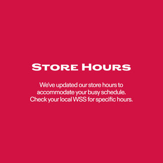 Red banner announcing updated WSS store hours