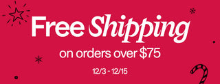 Free shipping offer on a red background with white text and black decorative elements.