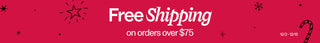 Red banner with 'Free Shipping on orders over $75' text and decorative elements.
