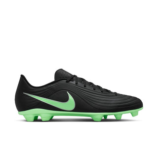 Black soccer cleats with neon green Swoosh and laces, FG/MG studs