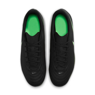 Black laceless? No—Black soccer cleats pair with green interior and lace-up upper