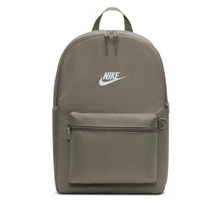 Nike Brasilia Heritage backpack in light army green with white logo and front zip pocket