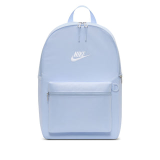 Light blue Nike backpack with top handle and front zip pocket