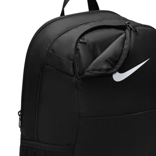 Black medium backpack side close-up with mesh panel and zip pocket