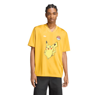 Yellow men's graphic T-shirt with Pikachu and Pokeball print, short sleeves