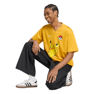 Yellow men's Pikachu graphic T-shirt with V-neck collar, short sleeves
