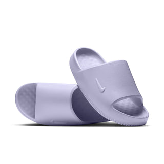 Women’s slide sandals with open toe, pale purple shimmer, side Swoosh detail