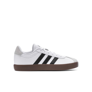 Youth adidas VL Court 3.0 sneakers, white upper with black stripes and gum sole