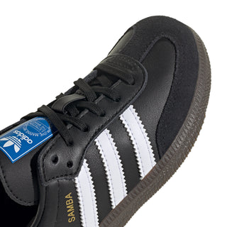 Kids black Samba OG sneaker toe with laces and white stripes