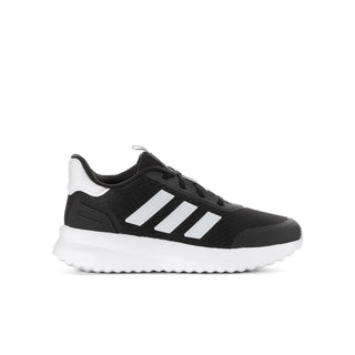 Black adidas youth sneaker with white 3-Stripes and thick white sole