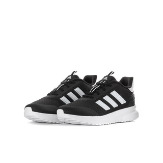 Black adidas youth sneakers with white 3-Stripes and white midsole