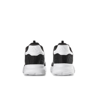 Black adidas youth sneakers with white heel panel and chunky white sole