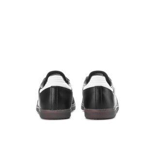 Black youth Samba sneakers with white heel tabs, lace-up rear view