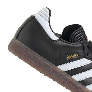 Black youth Samba sneakers with white stripes, SAMBA side logo, cushioned collar