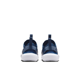Toddler navy runner shoes rear view with pull tabs and white sole