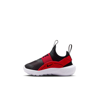 Toddler sneaker in black and red with hook-and-loop strap and white midsole