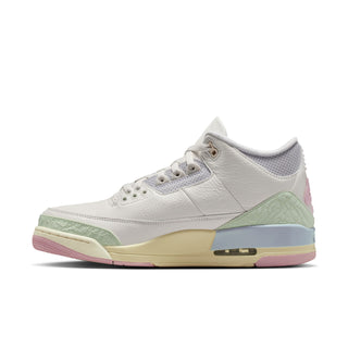Men's retro basketball shoe, white leather with mint panel, pastel pink accents, Nike logo