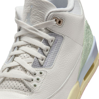 Men's retro basketball shoe close-up, white laces and tongue with Nike Air heel tab