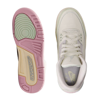 Shoe outsole and interior, pale white with pink tread and Nike logo