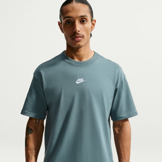 Men's Mineral slate Nike logo crewneck T-shirt, model close-up