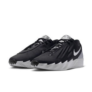 Men's black lace-up athletic shoes with textured gray side panels and white sole