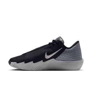 Men's black and gray low-top sneakers with Nike swoosh and lace-up design